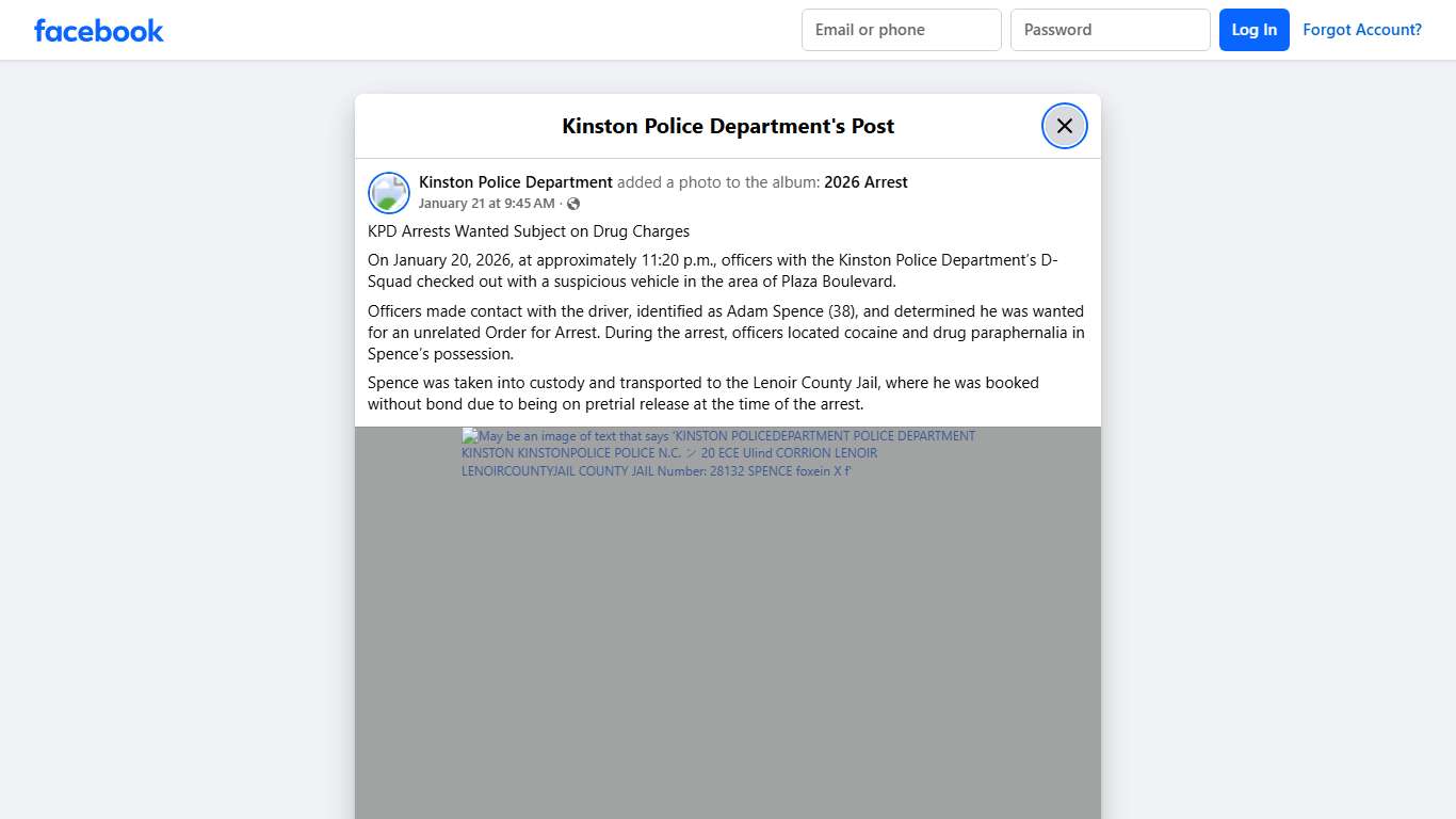 KPD Arrests Wanted Subject on... - Kinston Police Department Facebook